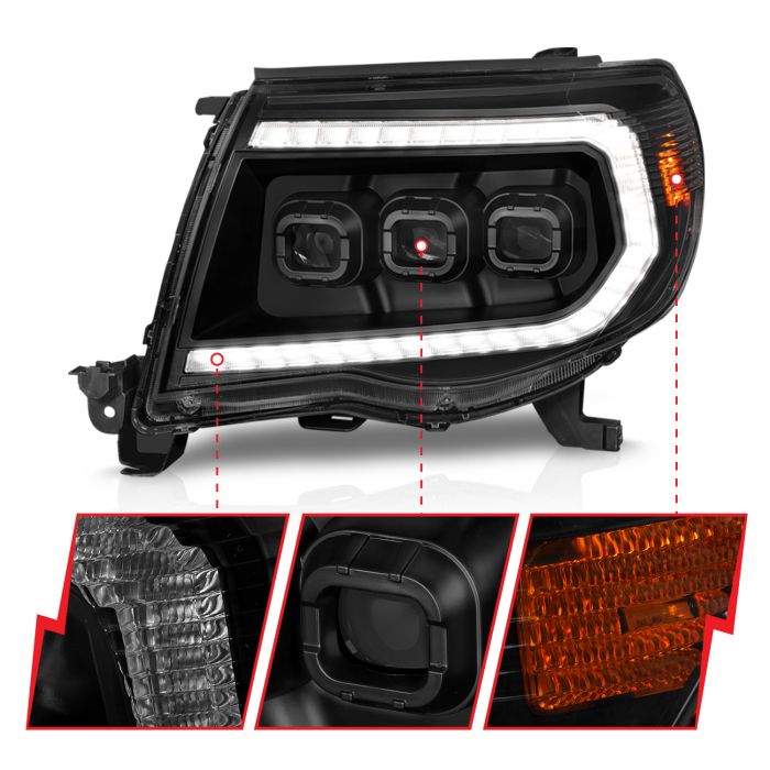 TOYOTA TACOMA 05-11 FULL LED PROJECTOR HEADLIGHTS BLACK W/ INITIATION FEATURE & SEQUENTIAL SIGNAL - Aspire Auto Accessories