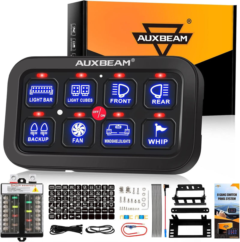 Auxbeam 8 Gang Switch Control Panel with Blue Backlight