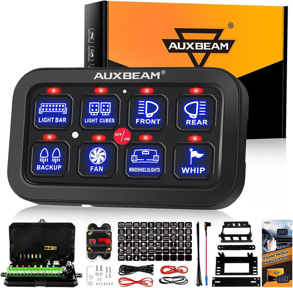 Auxbeam 8 Gang Switch Control Panel with Blue Backlight