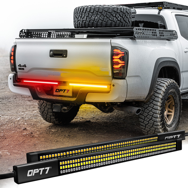 OPT7 Redline Parlux Triple Row LED Tailgate Light Bar with Reverse Light, Brake Light, & Sequential Turn Signals for Tacoma (2005-2023)