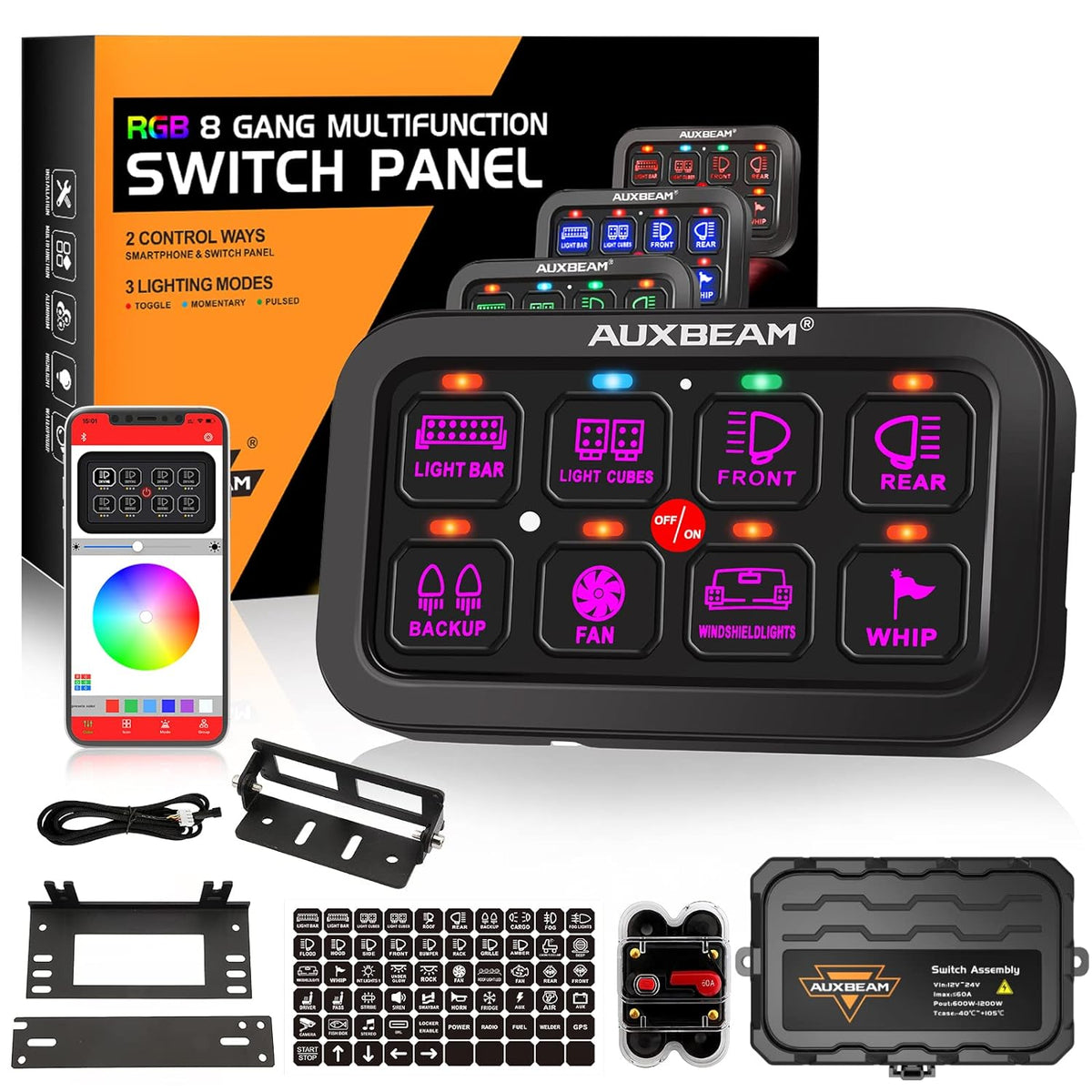 Interruptor RGB AUXBEAM Para Luces LED - 8 Modos, 12-24V, Ideal Para Camionetas, Barcos Y ATVs