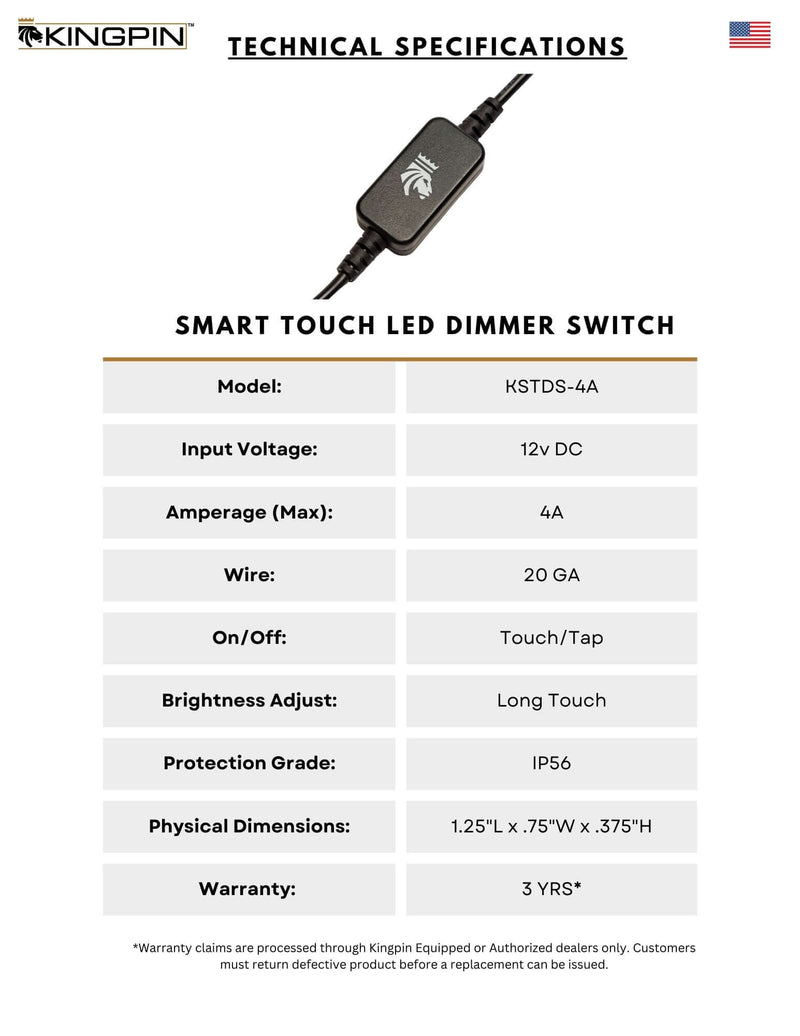 Kingpin Smart Touch LED Dimmer Switch - Aspire Auto Accessories