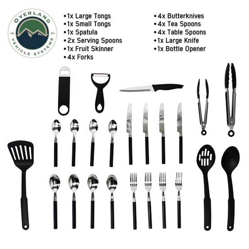 OVS Overland Kitchen Kit - 24 Piece Cooking and Utensil Kit, Hanging Carrying Case - Aspire Auto Accessories