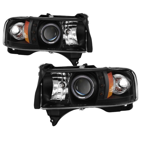 ( Spyder Signature ) Dodge Ram 1500 94-01 / Ram 2500/3500 94-02 / 99-01 Ram Sport - Projector Headlights - LED Halo - LED ( Replaceable LEDs ) - Black - High 9005 (Included) - Low H1 (Included) - Aspire Auto Accessories