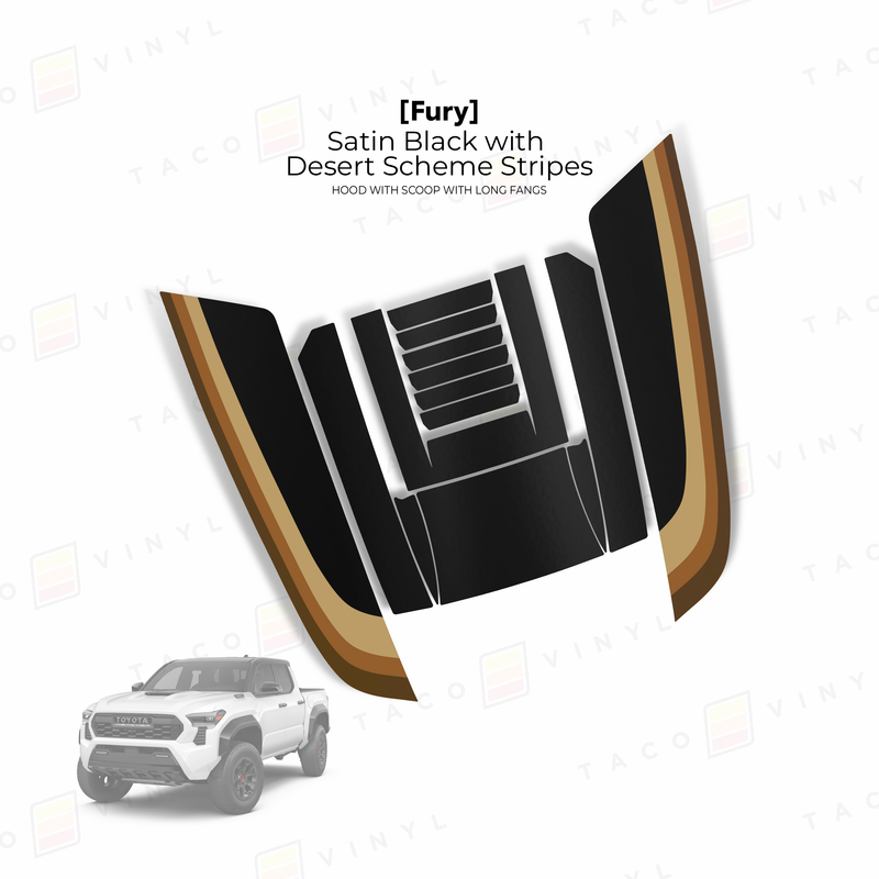 Taco Vinyl Fury Hood Scoop Stamp (W/ Long Fangs) for Tacoma (2024-2025) - Aspire Auto Accessories