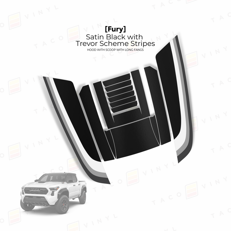 Taco Vinyl Fury Hood Scoop Stamp (W/ Long Fangs) for Tacoma (2024-2025) - Aspire Auto Accessories