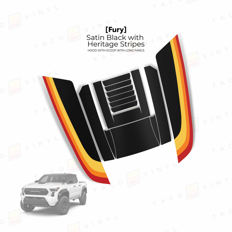 Taco Vinyl Fury Hood Scoop Stamp (W/ Long Fangs) for Tacoma (2024-2025) - Aspire Auto Accessories