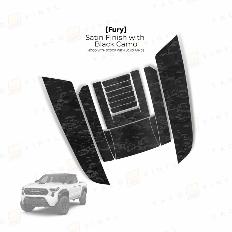 Taco Vinyl Fury Hood Scoop Stamp (W/ Long Fangs) for Tacoma (2024-2025) - Aspire Auto Accessories