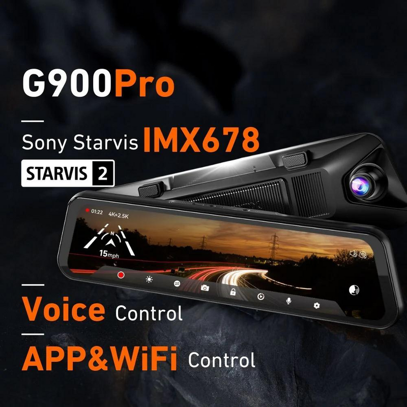 Wolfbox G900 Pro 12MP WiFi Touch Screen Rear View Mirror Dash Cam Smart Mirror - Aspire Auto Accessories