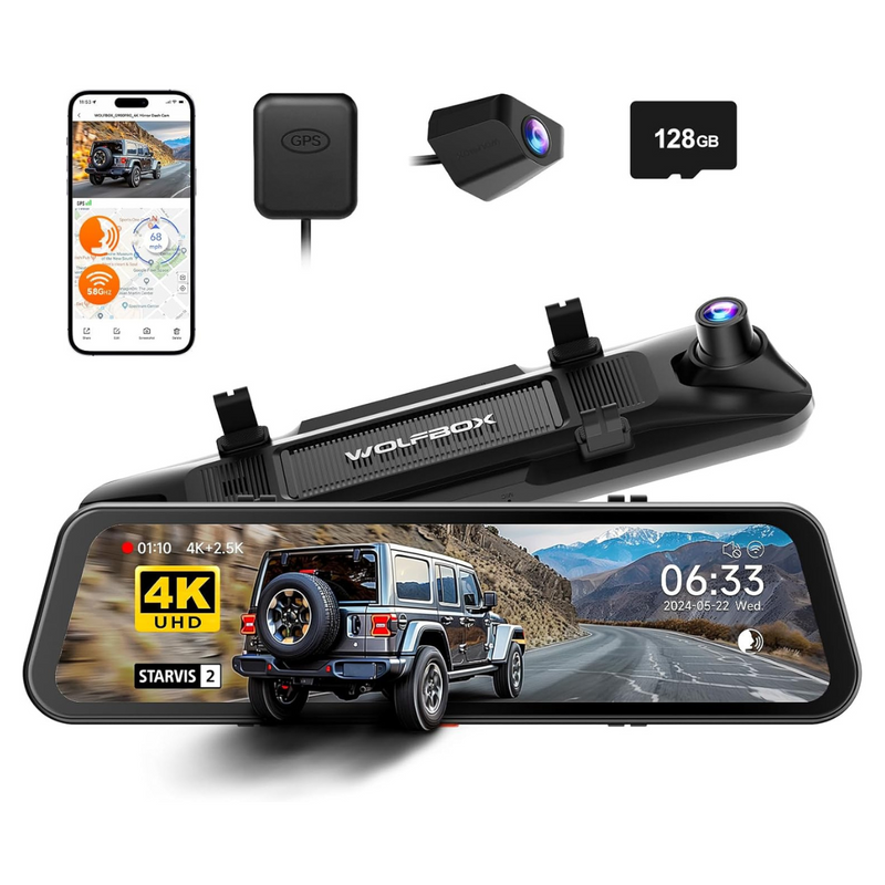 Wolfbox G900 Pro 12MP WiFi Touch Screen Rear View Mirror Dash Cam Smart Mirror - Aspire Auto Accessories