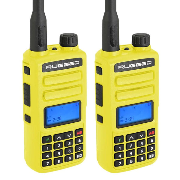 2 PACK - GMR2 GMRS and FRS Two Way Handheld Radios - High Visibility Safety Yellow - Aspire Auto Accessories