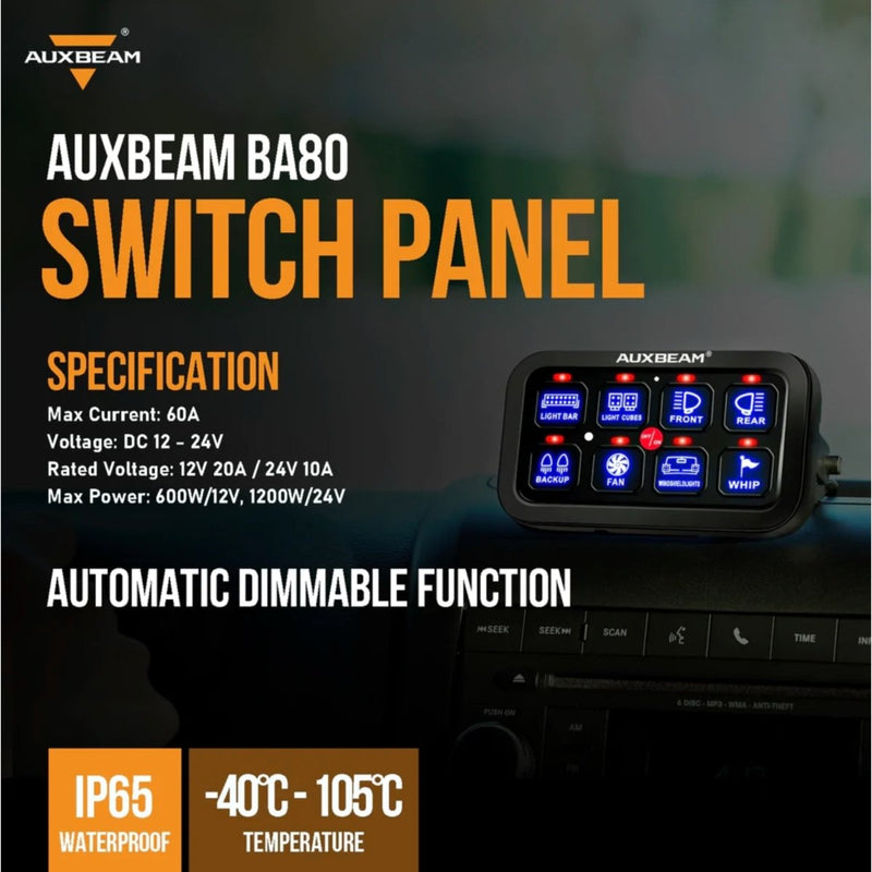 8 Switch Control Panel with Blue Backlight (One-Sided Outlet) - Aspire Auto Accessories