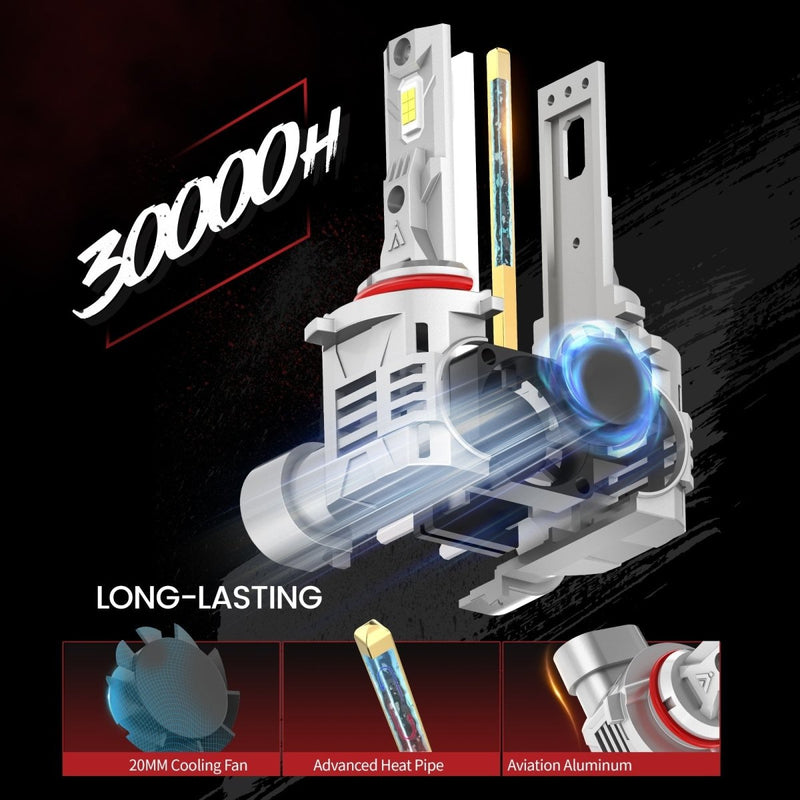 9005 LED Bulbs 70W 7600LM 6000K | LAair Series, All-in-One Design - Aspire Auto Accessories