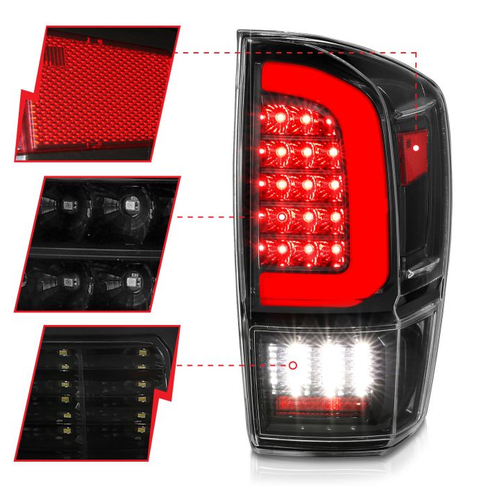 Full LED C Bar Tail Lights Black w/ Sequential Turn Signal for 2016-2023 Toyota Tacoma - Aspire Auto Accessories