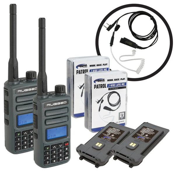 GREAT OUTDOORS PACK - GMR2 GMRS and FRS Two Way Handheld Radios with Lapel Mics and XL Batteries - Aspire Auto Accessories
