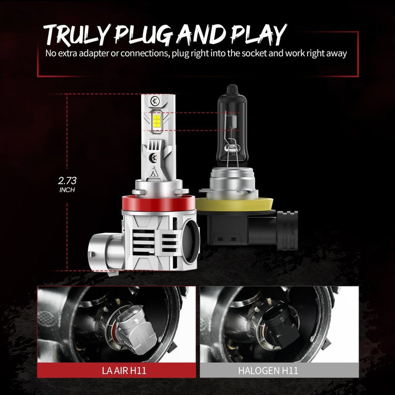 H11 H16 H8 LED Bulbs Fog Light 70W 7600LM 6000K | LA Air Series, All-in-One Design - Aspire Auto Accessories