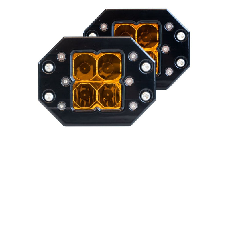 Heretic Quattro Flush Mount Amber LED Pod Light- Pair Pack - Aspire Auto Accessories
