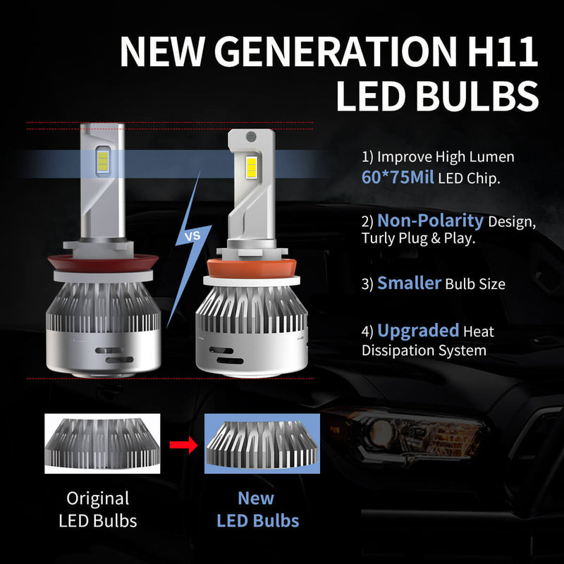 LA Plus Series H11 H9 H8 LED Bulb 60W 6000LM 6000K Amplified Flux Beam | 2 Bulbs - Aspire Auto Accessories