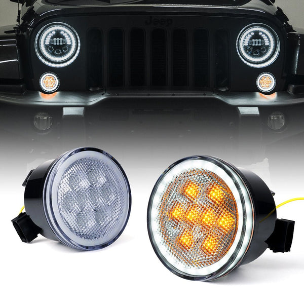 LED Amber Turn Signal Light with Halo DRL for 07-18 Jeep Wrangler JK - Aspire Auto Accessories
