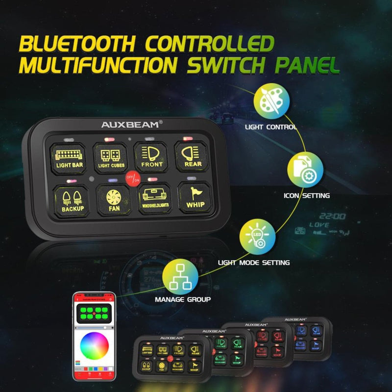 Multifunction RGB 8 Switch Control Panel with Bluetooth Control - Aspire Auto Accessories