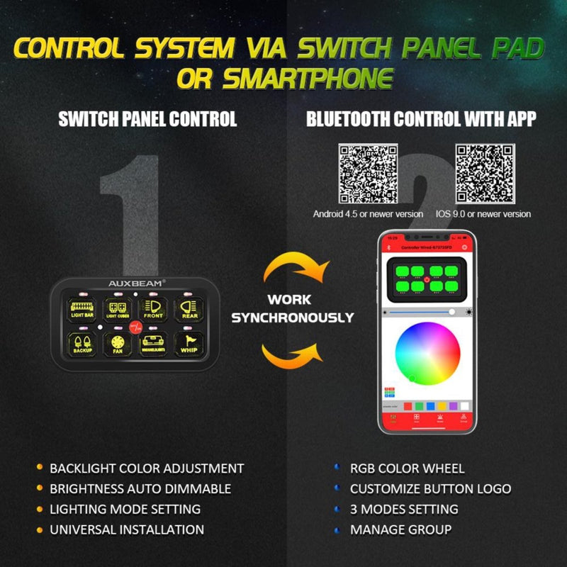 Multifunction RGB 8 Switch Control Panel with Bluetooth Control - Aspire Auto Accessories