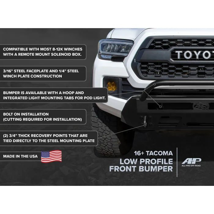 Steel Low Profile Front Bumper for 2016-2023 Toyota Tacoma - Aspire Auto Accessories